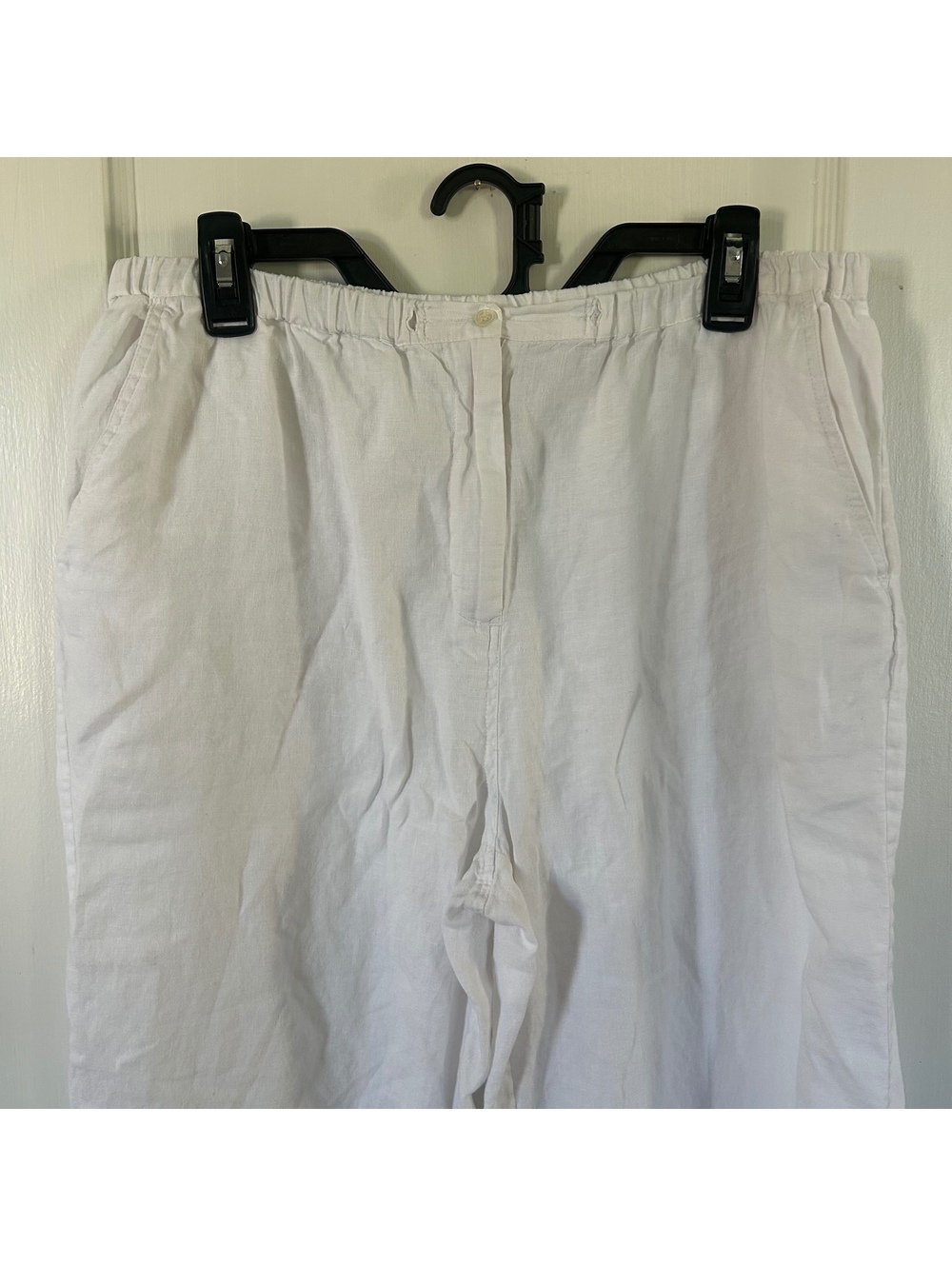 Kate Hill Casual White 100% Linen Capri Pants Women’s L Pull On